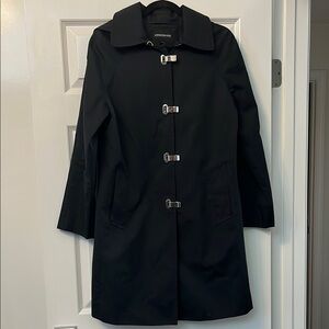 London Fog Black Hooded 3/4 Trench Coat with Silver Clasps